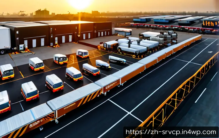 드론 배송을 위한 공급망 최적화 전략 - Photorealistic aerial view of a modern logistics hub at sunrise, several compact delivery drones dep...