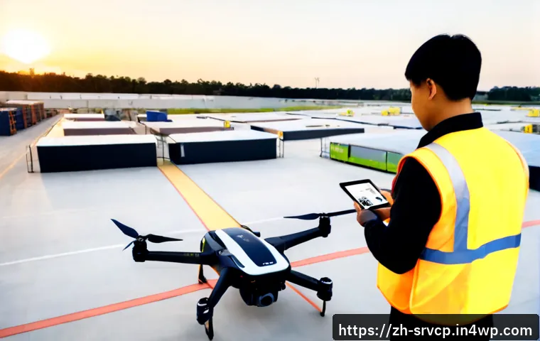 드론 배송을 통한 빠른 배송 시스템 구축 방법 - Photorealistic modern logistics hub at sunrise, a compact delivery drone lifting a small sealed parc...