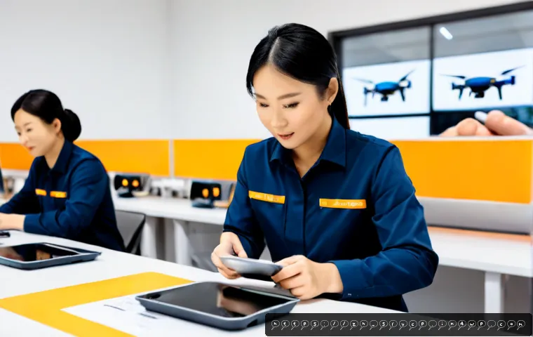 드론 배송 서비스 운영을 위한 인력 관리 - Photorealistic drone delivery operations center, diverse team supervisor coordinating pilots and log...