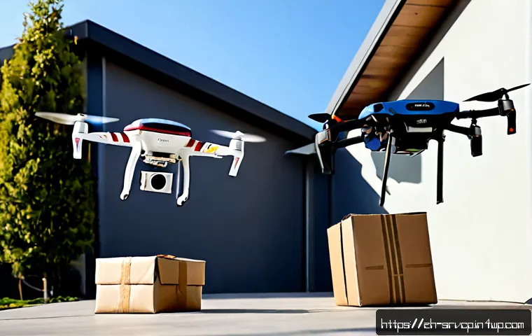 드론 배송 서비스 비교  UPS vs  Amazon - Photorealistic side-by-side comparison scene of two modern parcel delivery drones in separate clean ...